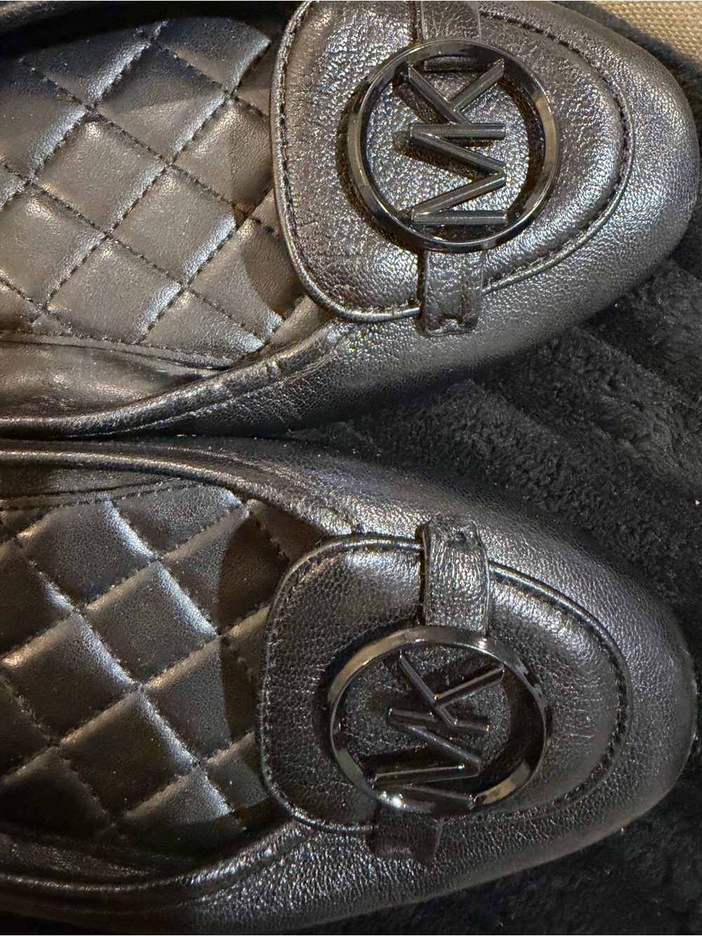 Michael Kors Black Quilted Leather Slip-On Ballet Flats with MK Logo - Picture 5 of 10